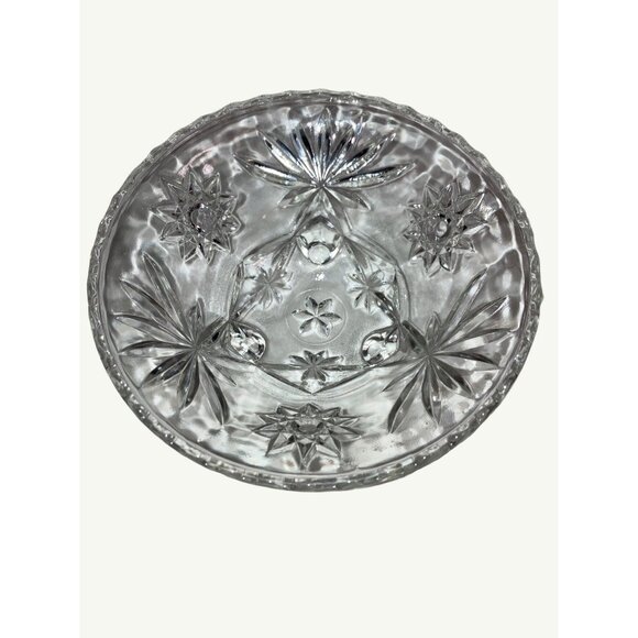 Vintage Starburst Pattern Clear Glass Footed Bowl - Picture 5 of 11